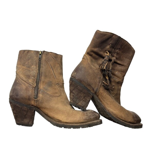 Justin Western Boots 7 Leather Ankle Booties Distressed Tassel Rustico Cowgirl - Picture 3 of 9